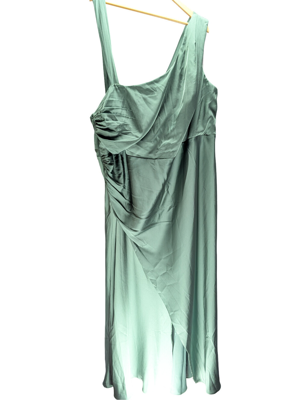 Azazie Formal Dress One-Shoulder Ruched Sage Green Con